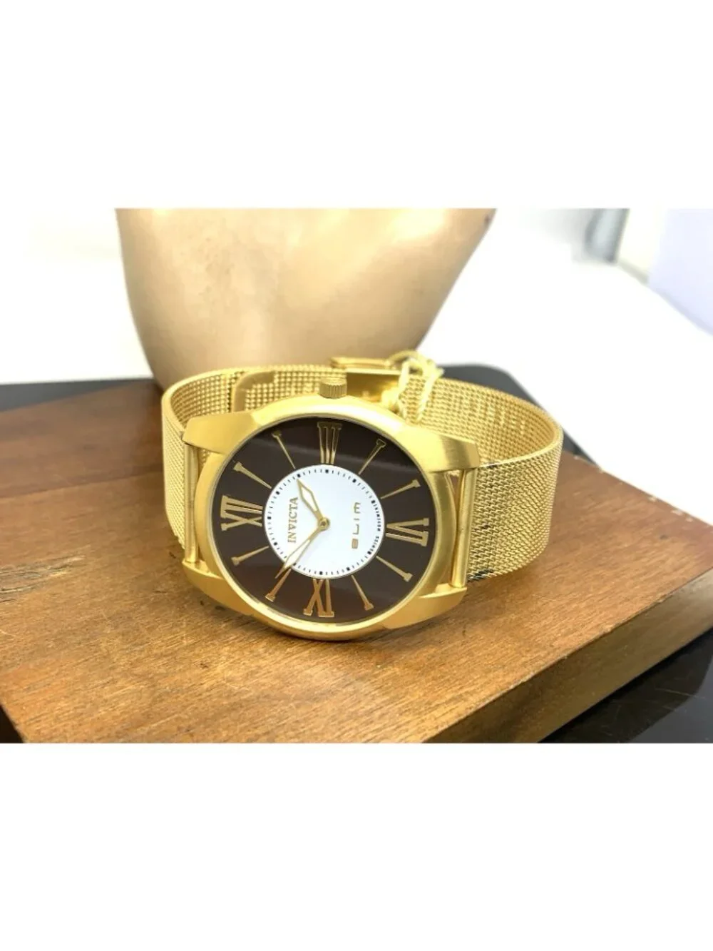 Invicta Men's Watch 5335 Slim Quartz Brown Dial Gold Mesh Stainless Steel 40mm